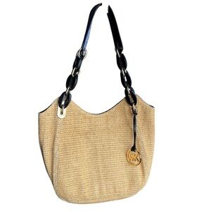 Michael Kors | Tan Straw Woven Shoulder Bag | Chain Strap Tote